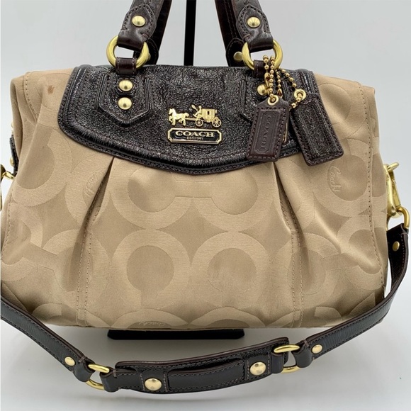 Coach Signature Madison Op Art Audrey Khaki Brown Satchel 14294 Handbag Purse - Picture 10 of 11